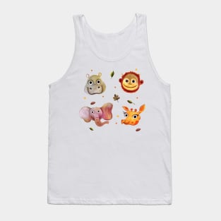 Hippo Monkey Elephant Girrafe Face hand Drawn Tank Top